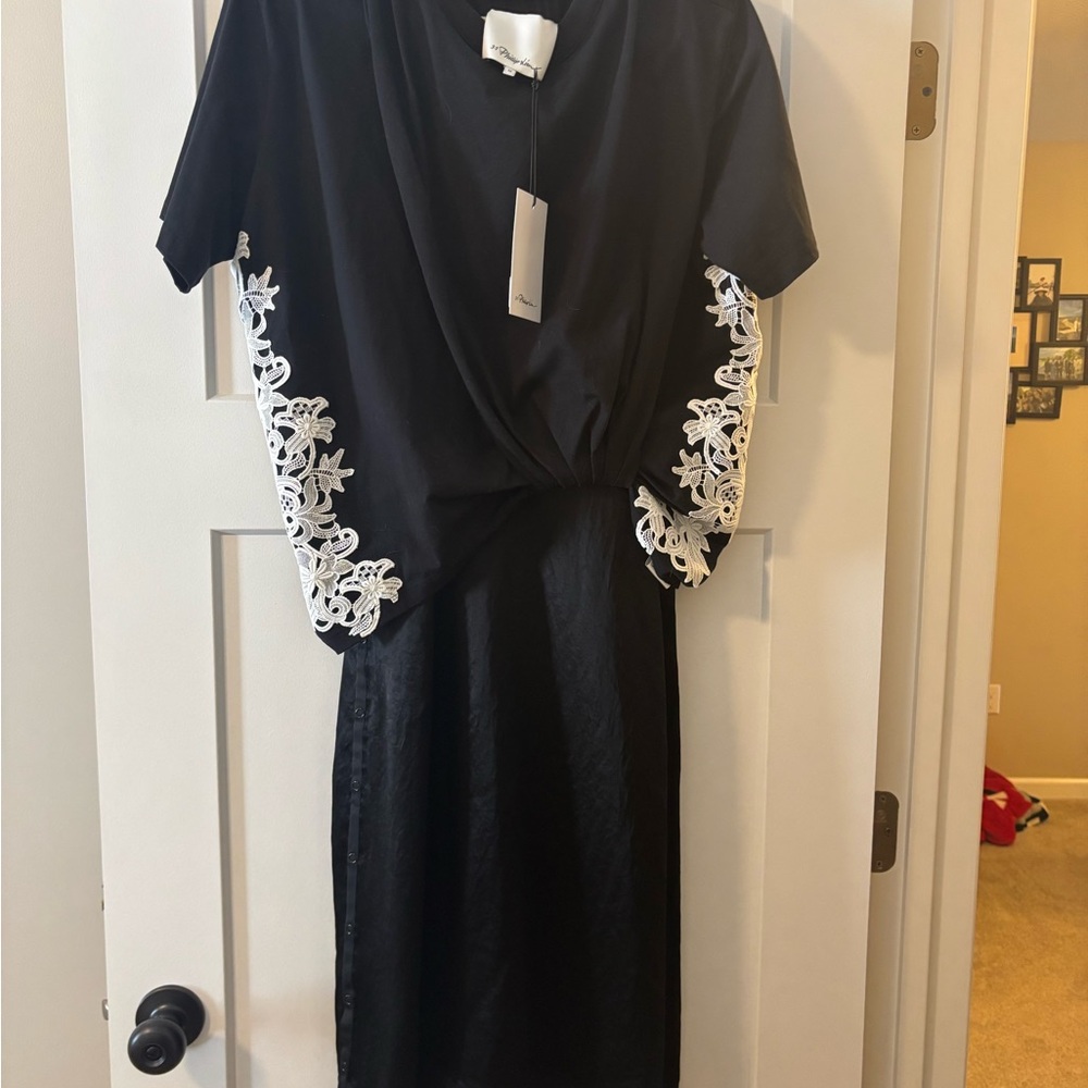 NWT 3.1 Phillip Lim mixed media tee shirt satin slip dress